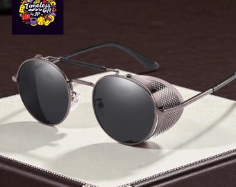 Retro Round Metal Sunglasses: Mirror Lenses, UV Protection, Vegan Steampunk Eyewear