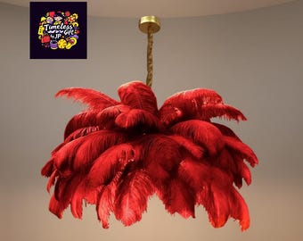 Handmade Vegan Feather LED Chandelier: Nordic Minimalist Ostrich Feather Lamp
