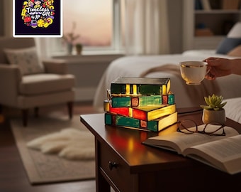 Stained Glass Style Book Lamp | Minimalist Resin Table Light for Readers