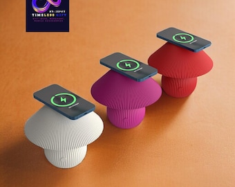 Minimalist Mushroom LED Desk Lamp: Vegan Leather, Wireless Charging