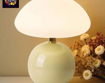Cream Ceramic Mushroom Table Lamp | Minimalist Roto-Molded Bedside Light | Veganized Home Decor Lamp | Soft Modern Night Light Gift