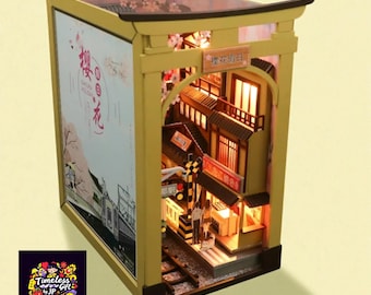 Sakura Vegan Minimalist Alley Book Nook Kit | DIY Wooden Japanese Diorama with LED