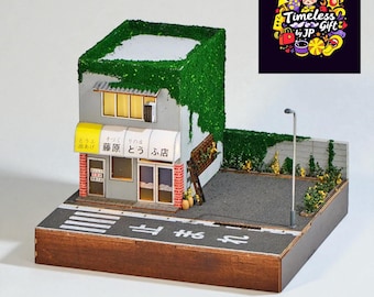 DIY Wooden Miniature Tofu Shop Kit, Japanese Dollhouse with LED Lighting