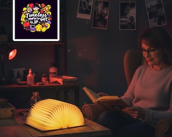 Folding Book Lamp Large LED Rechargeable Wooden Night Light Minimalist USB Table Mood Lamp