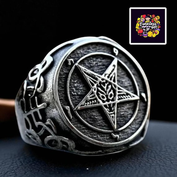 ペンタグラム彫刻のゴシックリング 【公式通販】