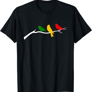 Three Little Birds Shirt, Colorful Bird on Branch Tee, Minimal Nature Graphic T-Shirt, Bird Lover Gift, Cute Simple Unisex Shirt