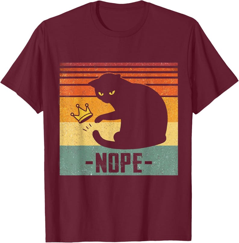 Nope Cat Shirt, Funny Black Cat Vintage Tee, Moody Cat Graphic T-Shirt, Sarcastic Pet Lover Gift, Retro Cat Mom Unisex Shirt image 2