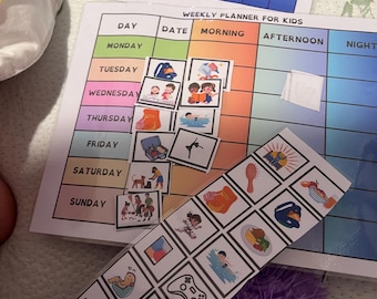 Planificador semanal para niños / Tabla de rutina diaria imprimible / Horario visual para niños / Herramienta de aprendizaje Montessori