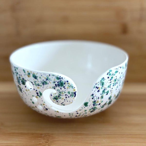 Ceramic Yarn Bowl Pottery Yarn Holder Gift for Her Knitter Crocheter Crafter Blue Green Gold White Wool Holder