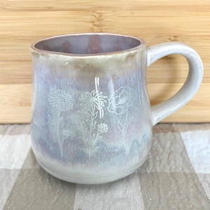 Mug Ceramic Coffee Tea Lavender Pottery Cup 16 ounce Flower Lover Hand Painted Gift by Shady Lane Designs