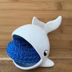 Whale Scrubby Holder - Ceramic Scrub Pad Sponge Storage - Jewelry Ring Container - Coastal Decor