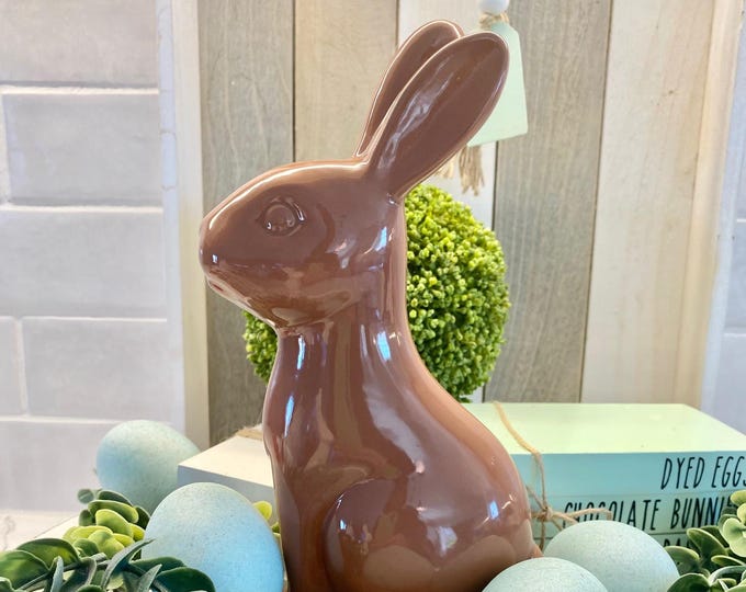 Ceramic Chocolate Easter Bunny Brown Rabbit Figurine Spring Home Decor ...