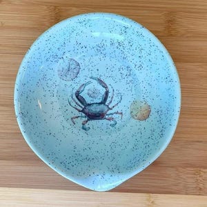 Blue Crab Spoon Rest Ceramic Beach House Coastal Kitchen Counter Saver Spoon Holder Pottery Sand Dollars Housewarming Gift