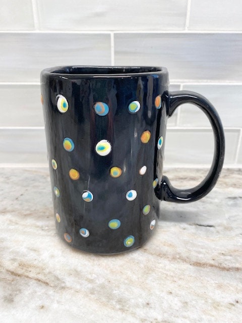 Polka Dot Cookies and Milk Mug Black Layered Dots Colorful Cookie Dunk Mug Pottery