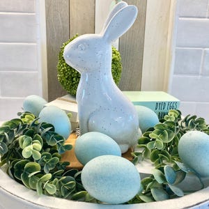 White Easter Bunny Ceramic Speckled Rabbit Figurine Statue Spring Home Decor Tiered Tray Decor Centerpiece