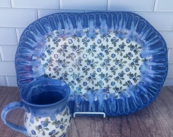 Blueberry Platter - Stoneware Serving Tray - Fruit Berry Stoneware Server