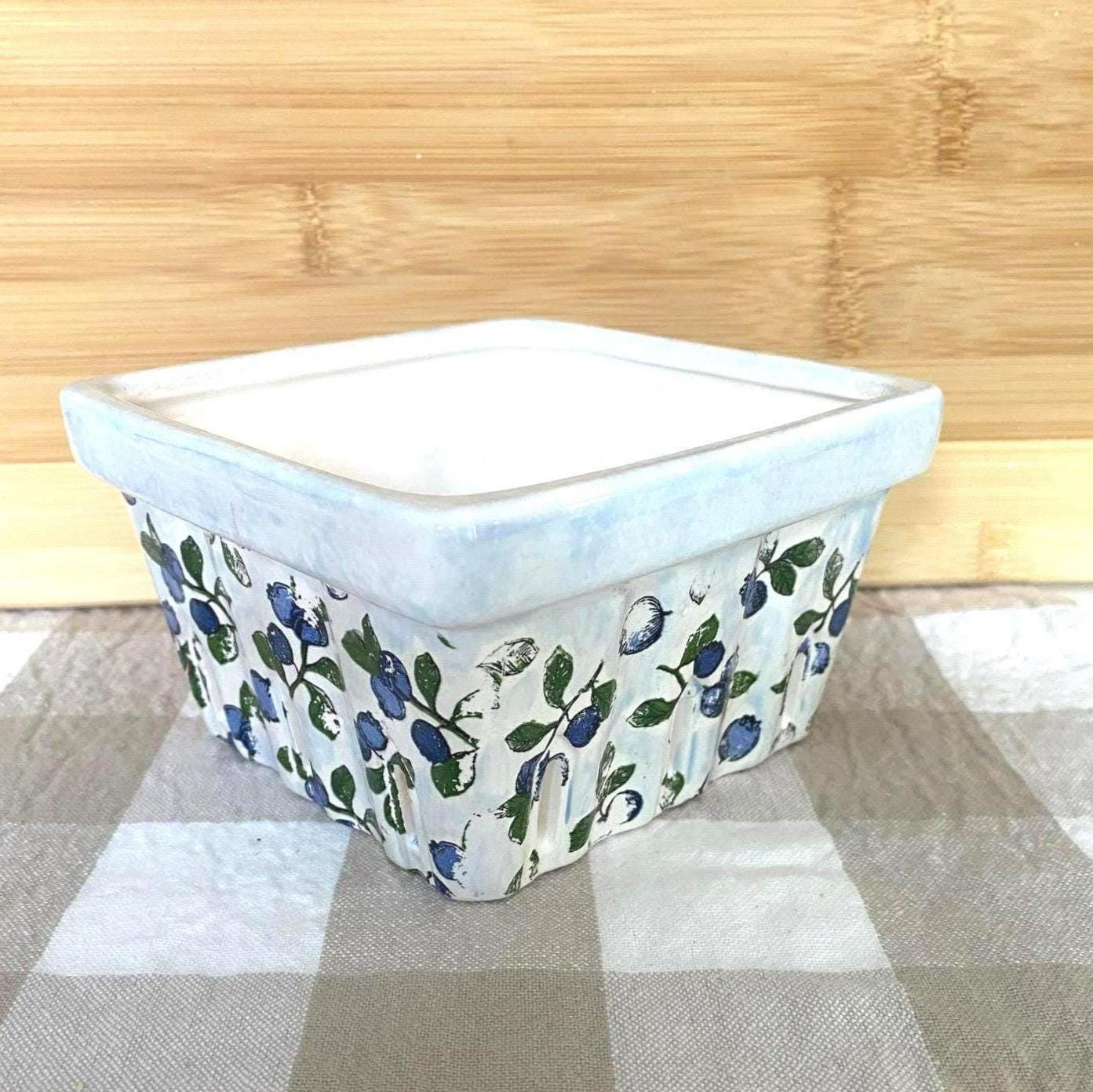 Cestino per Frutta in Ceramica, Cesto Rustico per Bacche, Scolapasta Quadrato Stile Fattoria, Decorazione Rustica per Cucina, Ciotole per Frutta