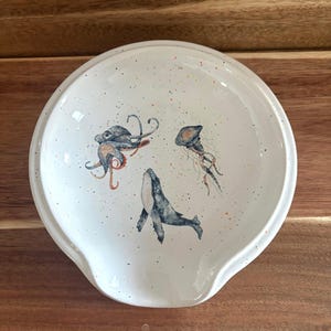 Spoon Rest Sea Creatures Whale Jellyfish Octopus - Ceramic Spoon Holder - Kitchen Counter Saver Spoon Holder Pottery