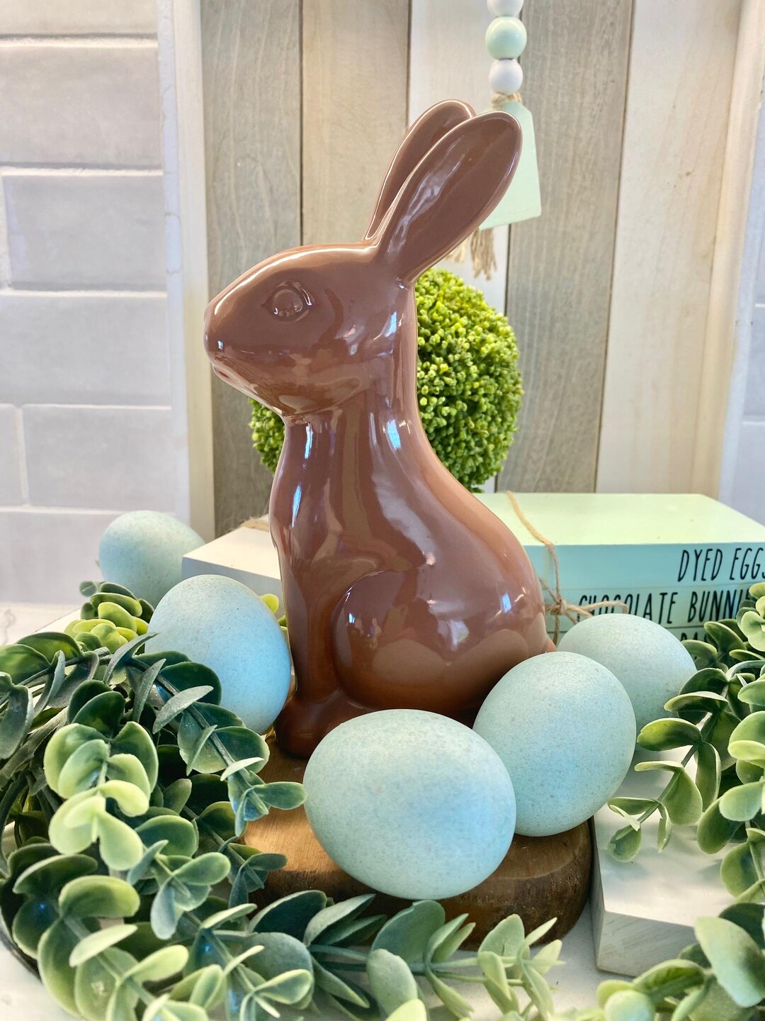 Ceramic Chocolate Easter Bunny Brown Rabbit Figurine Spring Home Decor ...