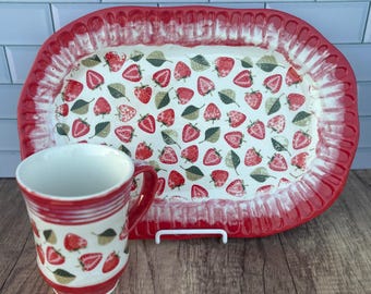 Strawberry Platter - Stoneware Serving Tray - Fruit Berry Stoneware Server