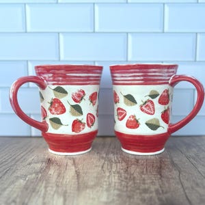 Strawberry Stoneware Mug - Coffee Cup Pottery - Red 16 Ounce