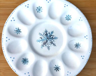 Snowflake Deviled Egg Plate: Ceramic Christmas Serving Dish