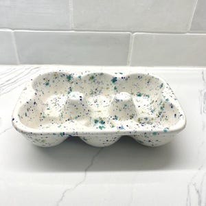 Caixa de cerâmica para ovos de mercado, suporte para armazenamento de ovos de cerâmica salpicada, organizador de joias, organizador de gavetas, presente para donos de galinhas