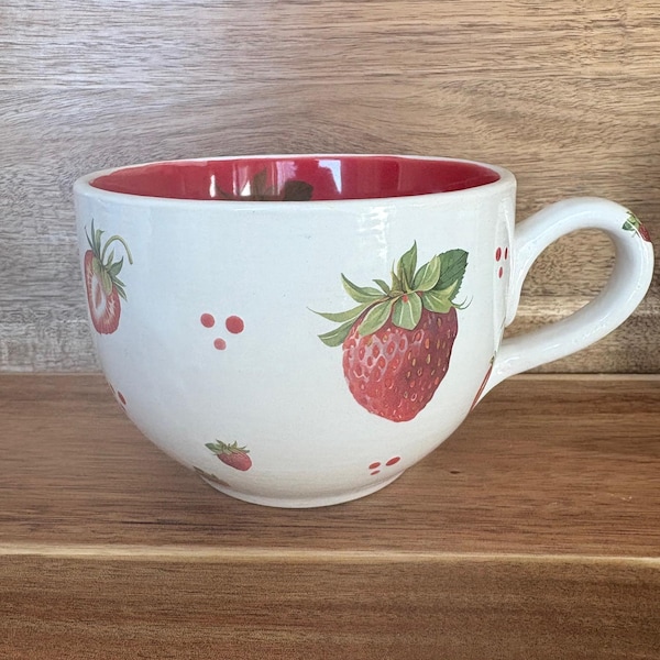 DISCOUNTED Ceramic Large Mug Hand Painted Bowl with Handle Summer Fruit Theme Mug Gift for Housewarming