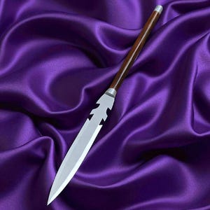 Personalised stainless steel leave Tip Throwing Spear. Carbon Forged Rose Wood Handle Collectible Spear. GIFT for all
