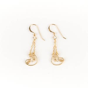 Sloth Dangle Earrings, Sloth Jewelry, 14kt Gold or Sterling Silver Sloth Earrings, Tiny Sloth
