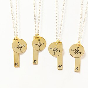 Compass and Initial Necklace, Friendship Necklaces, Inspirational, Power, Strength, Direction, Bridesmaids, Matching, Travel