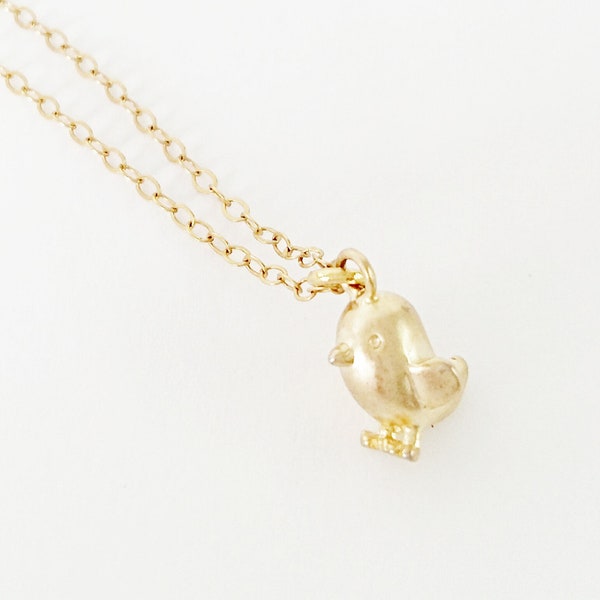 Collier petit poussin, bijoux végétaliens, or 14 carats, collier végétarien, oiseau, poulet, cadeau de Pâques, cadeau pour elle, cadeau, maman