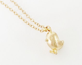 Tiny Chick Necklace, Vegan Jewelry, 14kt Gold, Vegetarian Necklace, Bird, Chicken, Easter Gift, Gift for Her, Gift, Mom