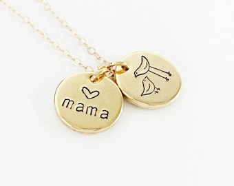 Mama Necklace // Mom Necklace // Mother Necklace // Mama Bird Baby Bird // New Mom Necklace //  Engraved Necklace // Mother's Day // Heart