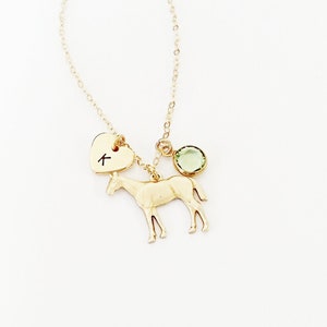 Horse Charm Necklace, Gold or Silver, Initial Necklace, Birthstone Necklace, Horse, Charm Jewelry, Horse Jewelry, Daughter Gift, Birthday