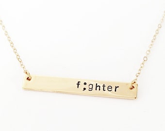 Fighter Necklace, Survivor, Semicolon, Inspirational Jewelry, Your Story Isn't Over, Power, Strength, Recovery, Mental Health