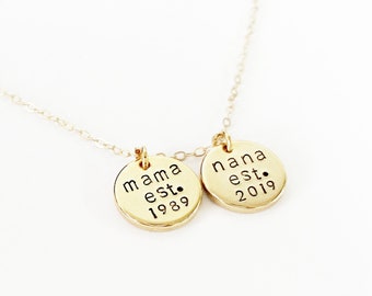 Mama Est. Nana Est. Necklace, Mother Necklace, Grandma Necklace, New Mom, Mother's Day, Grandma Gift, Mom, Baby Announcement, Pregnancy