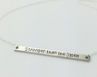 Stronger than the Storm Bar Necklace, Gold or Silver Necklace, Feminism, Strength, Girl Power, Survivor, Inspirational Jewelry