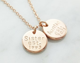 Sister Est. Aunt Est. Necklace, Aunt Necklace, Sister Necklace, New Mom, Mom, Baby Announcement, Pregnancy, Aunt Gift, Sister Gift, New Aunt