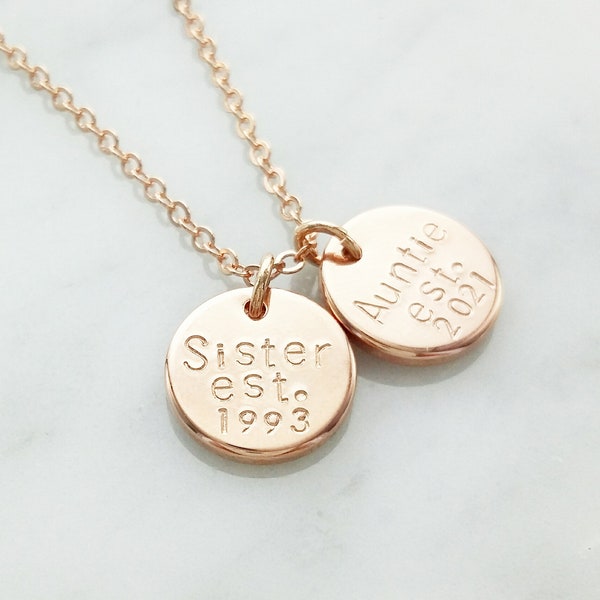 Sister Est. Aunt Est. Necklace, Aunt Necklace, Sister Necklace, New Mom, Mom, Baby Announcement, Pregnancy, Aunt Gift, Sister Gift, New Aunt