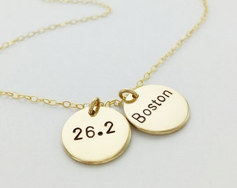 Marathon and Custom City Name Necklace, 26.2 miles or 42.2km, Marathon Gift, Engraved Necklace, Hand-Stamped, Dainty, Runner, Gift, Run