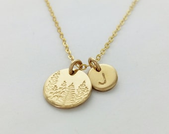 Personalized Initial and Forest Necklace, Mother Necklace, Waterproof, Christmas Gift, Multiple Initials, Family Tree, Dainty, Gold Filled