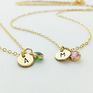 Teeny Initial and Birthstone Necklace, Waterproof, Gold Filled, Sterling Silver, Initial Necklace, Personalized Initials, Birthstone, Gift image 1