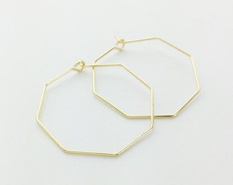 Dainty Hexagon Hoop Earrings, Hexagon Earrings, Hoop, Gift For Her, Mother's Day, Geometric Earrings, 18kt Gold, Unique Stud, Valentines