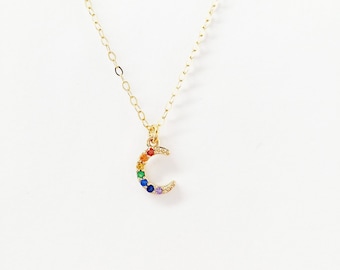 Rainbow Moon Necklace, Rainbow Necklace, Pride, LGBTQ, Queer, Lesbian Jewelry, Gay Pride, Feminist