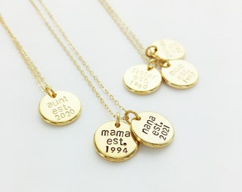 Mama Est. Nana Est. Necklace, Multi Disk Necklace, Grandma Necklace, New Mom, Mother's Day, Grandma Gift, Mom, Baby Announcement, Pregnancy