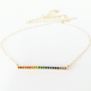Rainbow Bar Necklace, Rainbow Necklace, Pride, LGBTQ, Queer, Lesbian Jewelry, Gift, Gay Pride, Feminist
