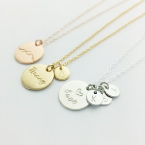 Personalized Disk with Tiny Initials Necklace, Mother Necklace, Grandma Necklace, New Mom, Mother's Day, Grandma Gift, Multiple Initials