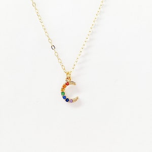 Rainbow Moon Necklace, Rainbow Necklace, Pride, LGBTQ, Queer, Lesbian Jewelry, Gay Pride, Feminist image 1