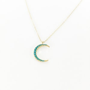 Turquoise Moon Necklace, 14kt Gold Moon Necklace, Turquoise Moon Necklace, Moon, Moon Necklace, Healing and Protection Stone